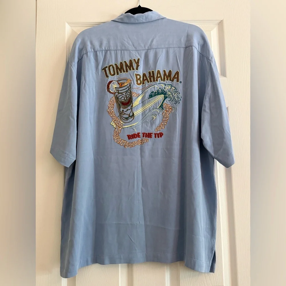 Tommy Bahama Light Blue Embroidered Men's Shirt Ride The Tip - Picture 1 of 5